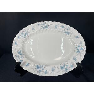 Forget Me Not by Myott Staffordshire Oval Platter, Scalloped White Background.